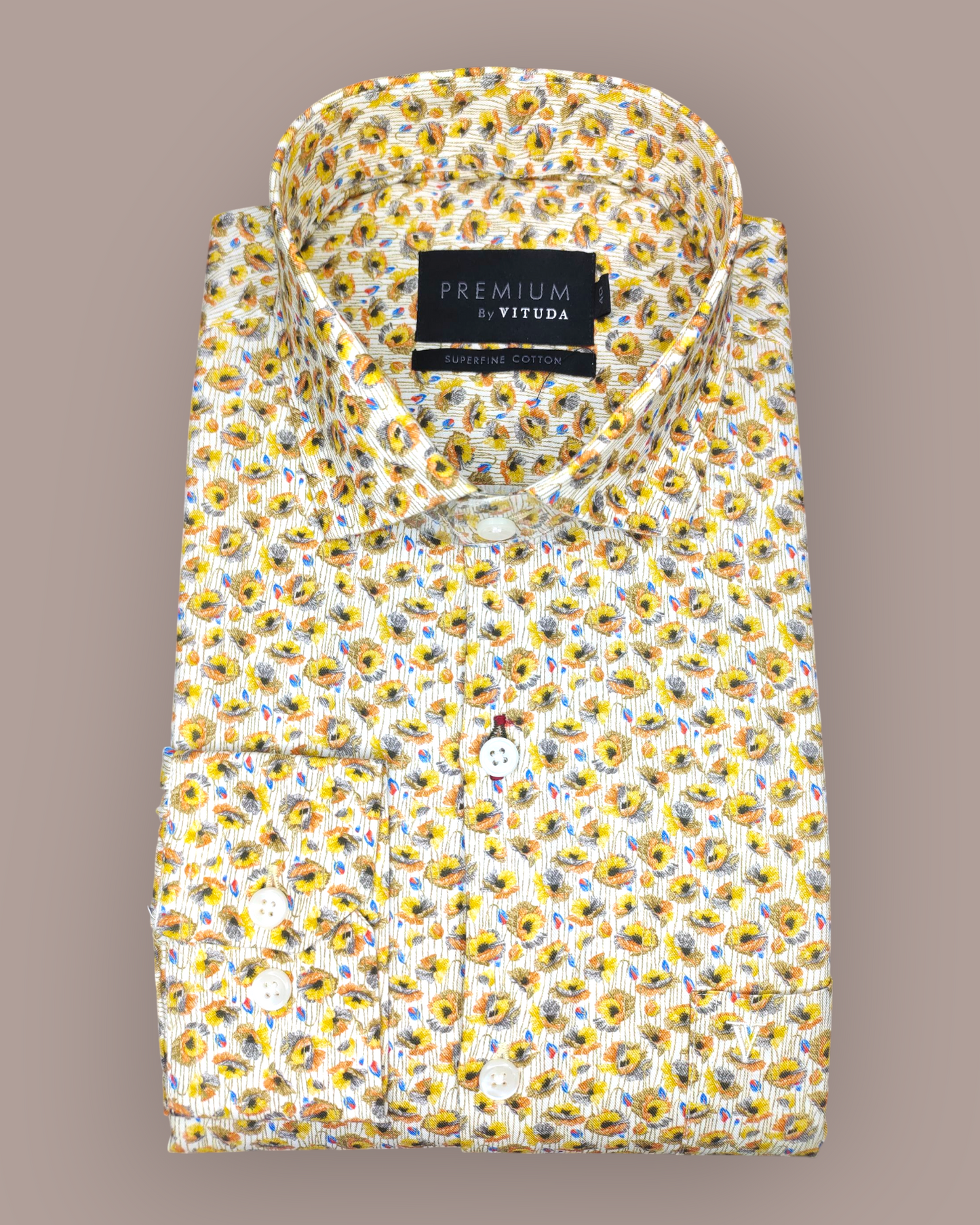Men's Full Sleeves Premium Floral Printed Superfine Cotton Shirt – Yellow, Orange & Blue