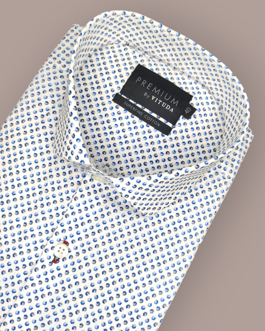 Men's Full Sleeves Premium Blue Geometric Printed Superfine Cotton Shirt