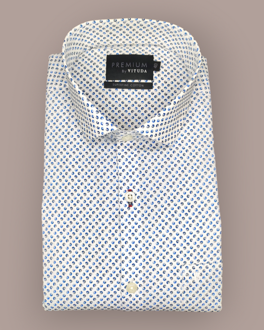 Men's Full Sleeves Premium Blue Geometric Printed Superfine Cotton Shirt