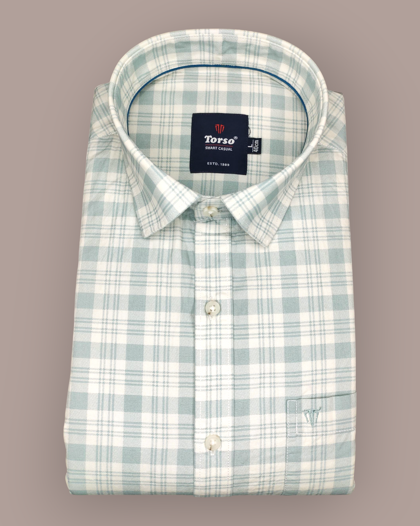 Men's Full Sleeves Green & White Checkered Premium Casual Shirt