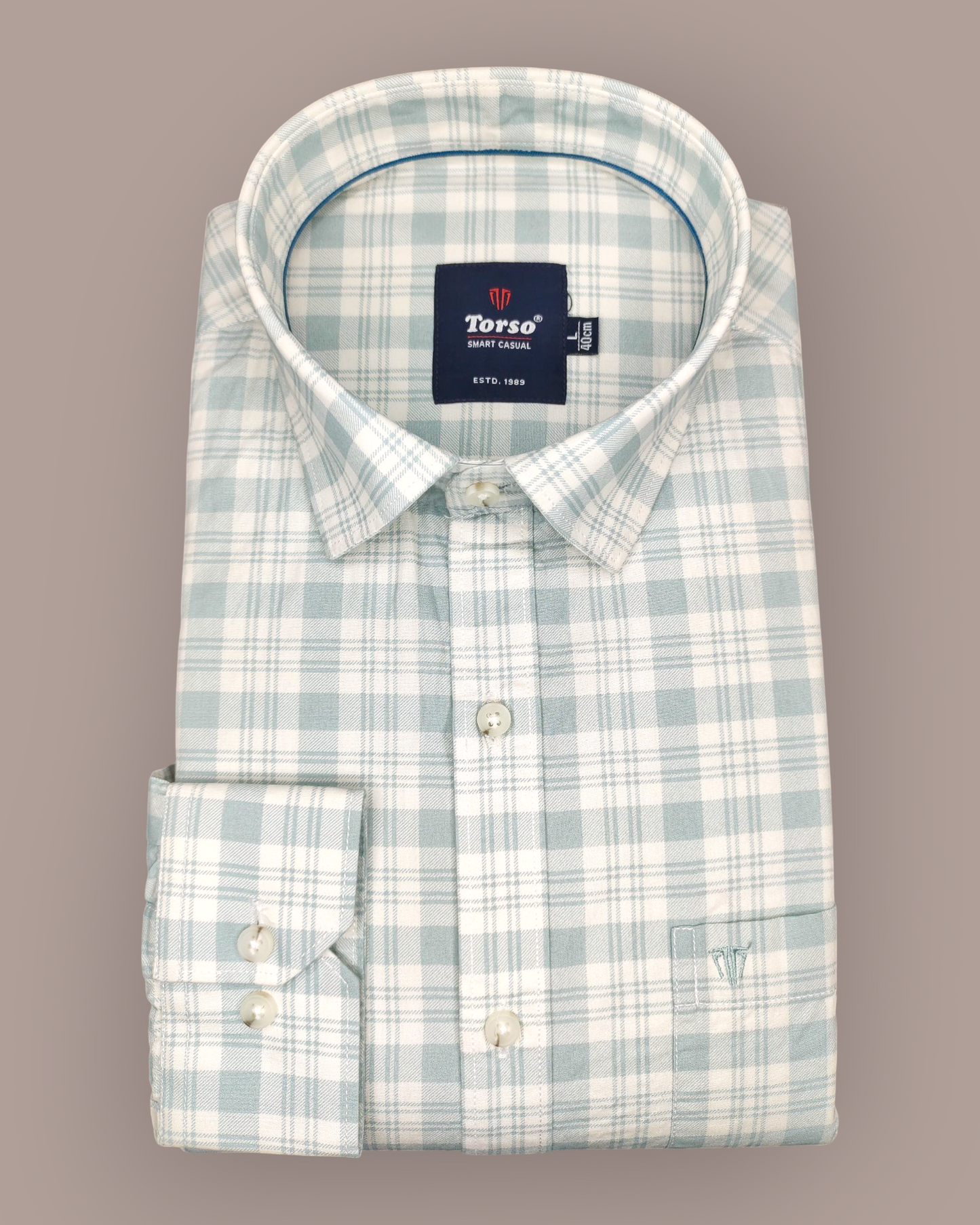 Men's Full Sleeves Green & White Checkered Premium Casual Shirt