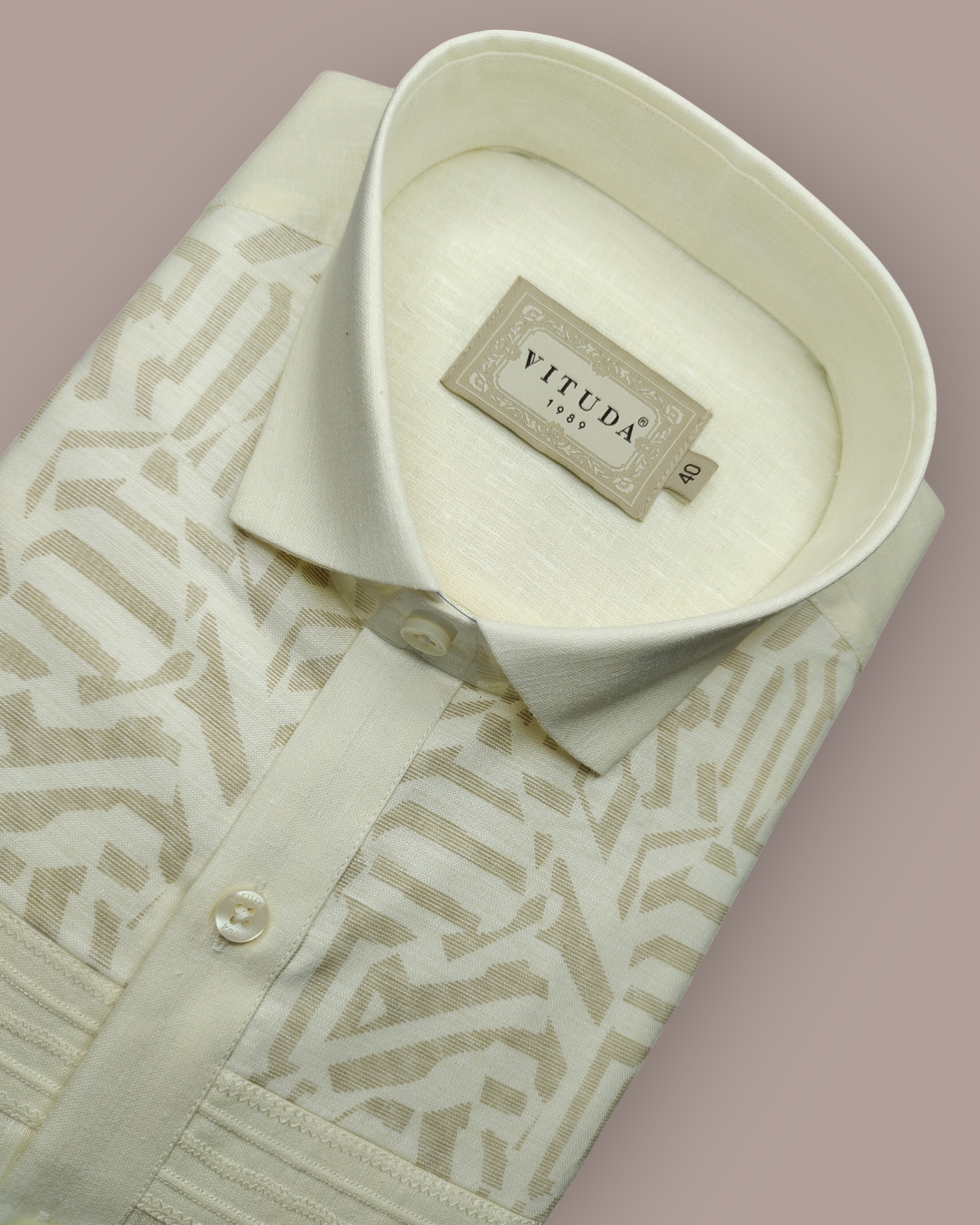 Men’s Full Sleeves Ivory Jacquard Shirt - All-Over Abstract Weave with Minimal Stripe Detail