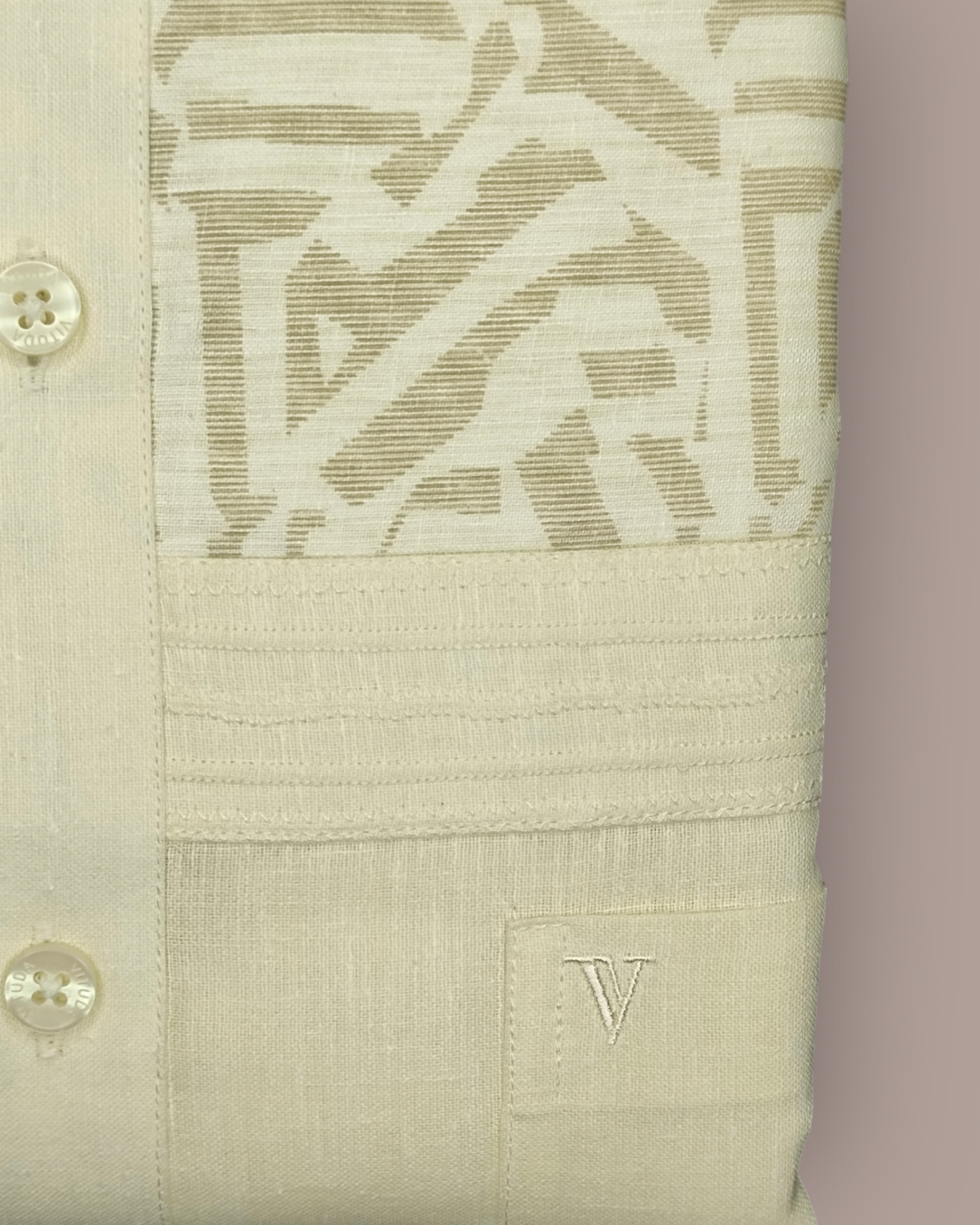 Men's Half Sleeves Ivory Jacquard Shirt with Geometric Detailing