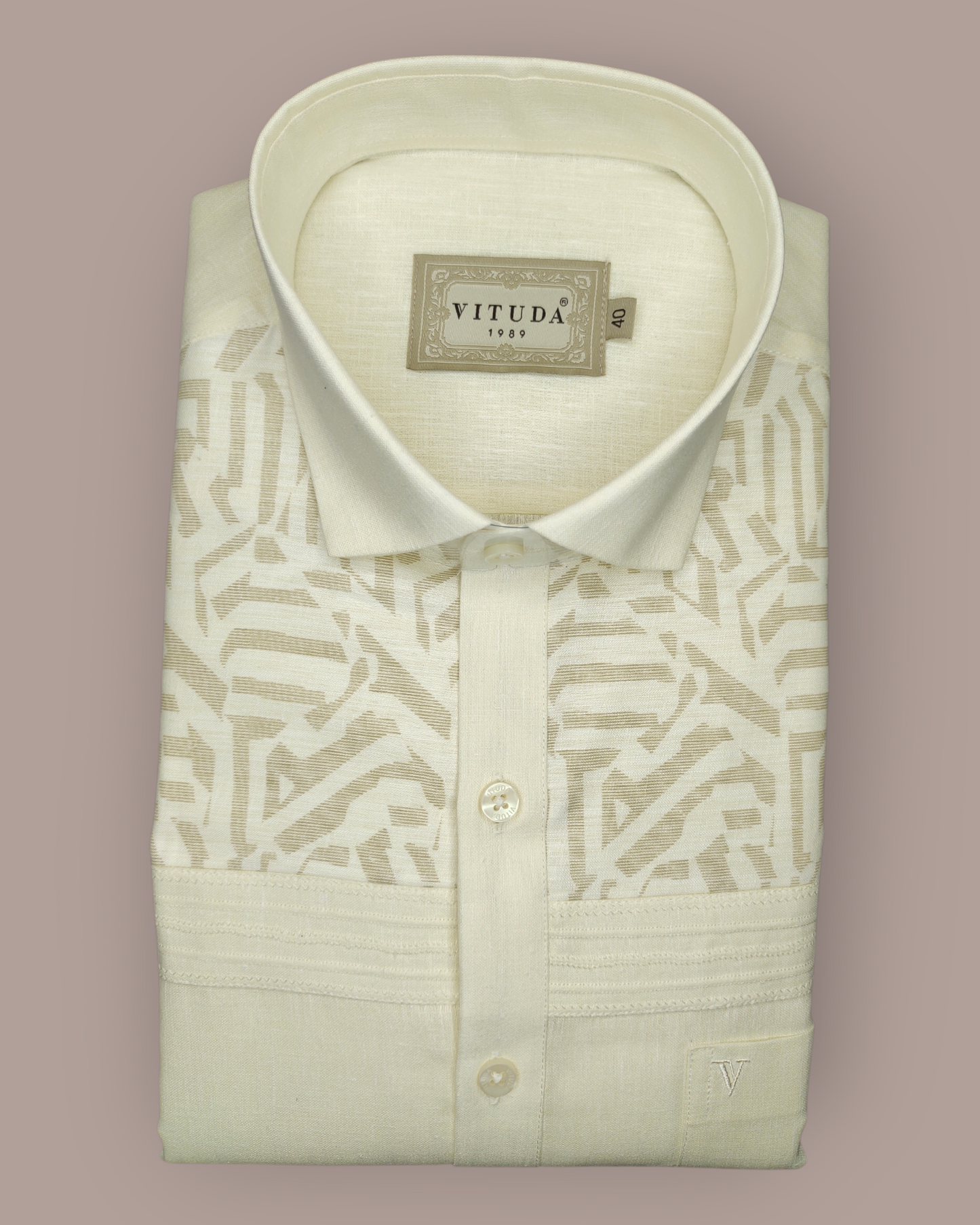 Men’s Full Sleeves Ivory Jacquard Shirt - All-Over Abstract Weave with Minimal Stripe Detail