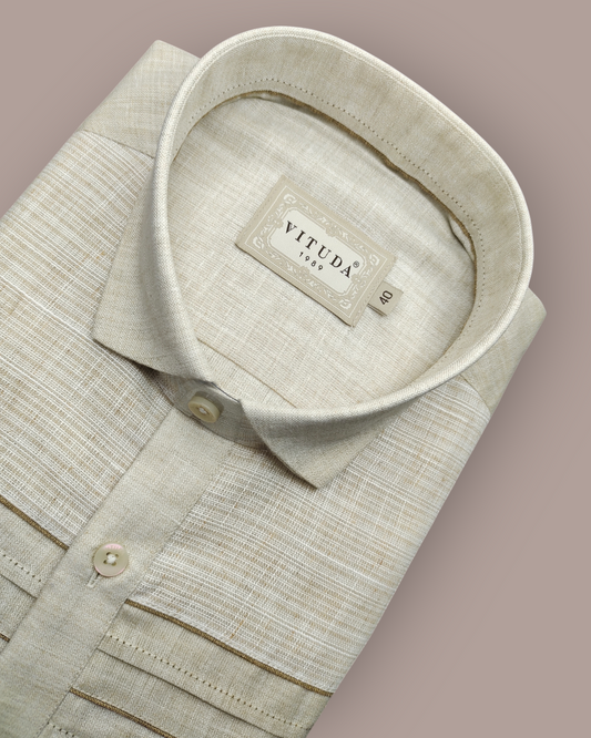 Men's Beige Jacquard Ethnic Full Sleeves Shirt – Festive & Party Wear