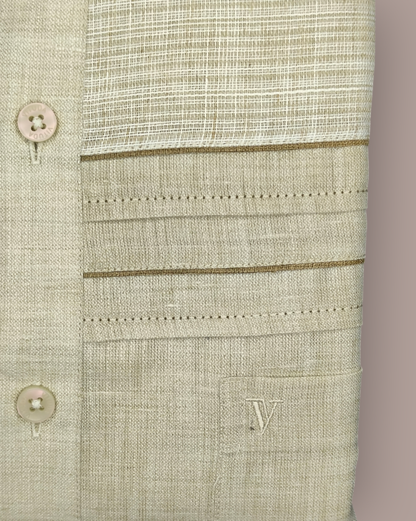 Men’s Half Sleeves Beige Textured Designer Shirt - Subtle Embroidery & Pintuck Detailing