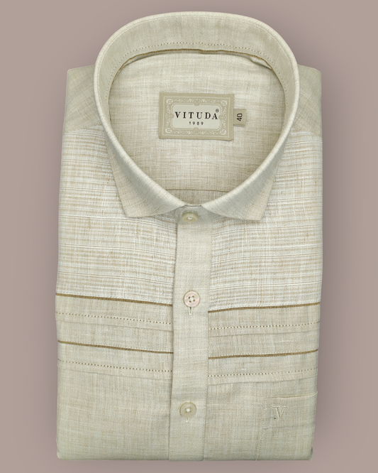 Men's Beige Jacquard Ethnic Full Sleeves Shirt – Festive & Party Wear