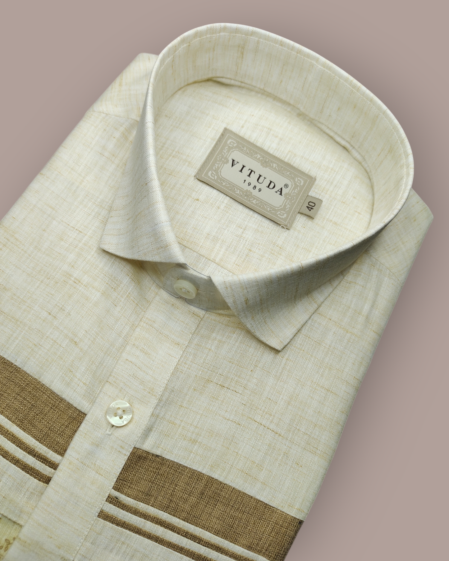 Men’s Full Sleeves Cream Textured Shirt with Heritage Border Panel