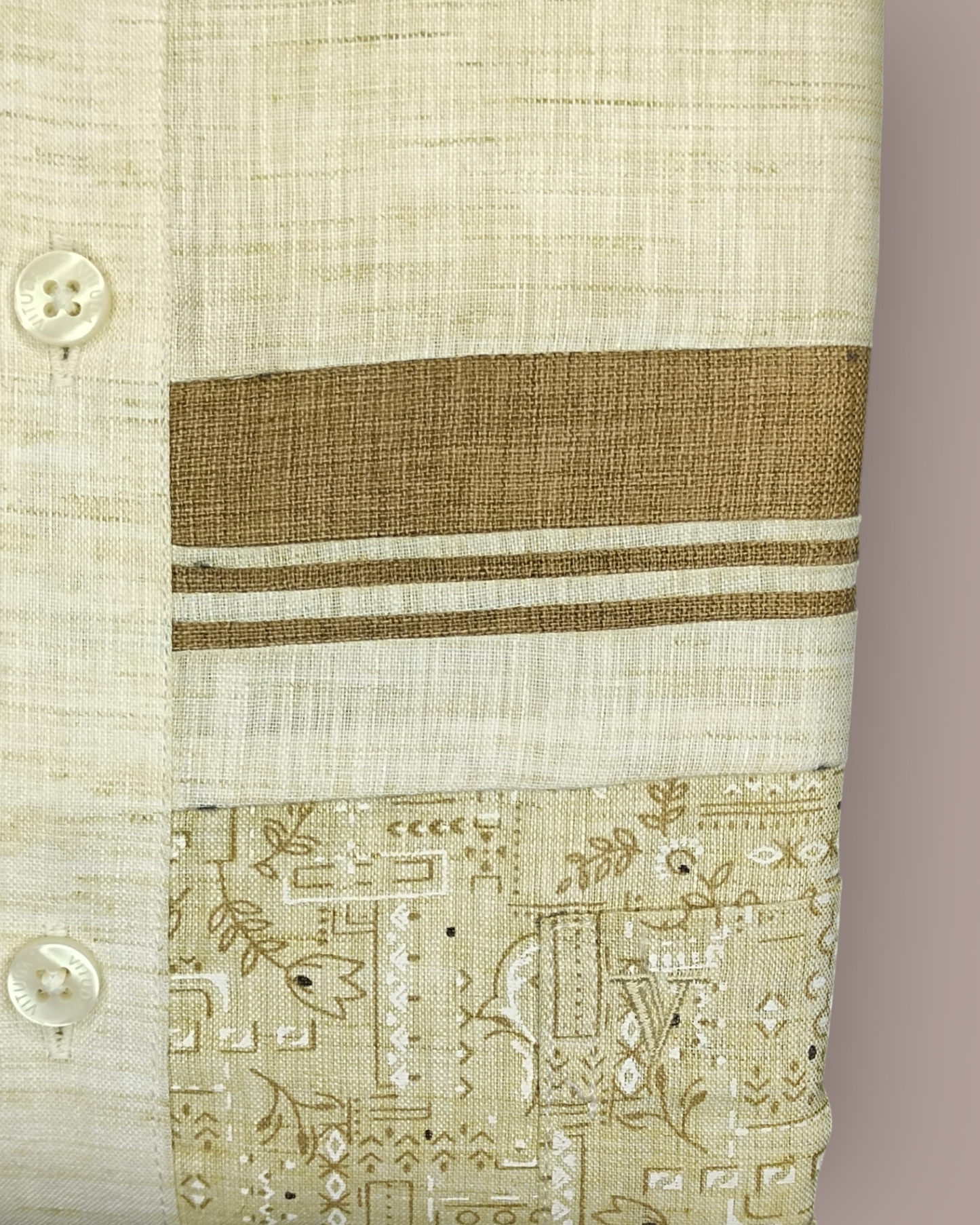 Men’s Half Sleeves Beige Textured Designer Shirt - Subtle Embroidery & Pintuck Detailing