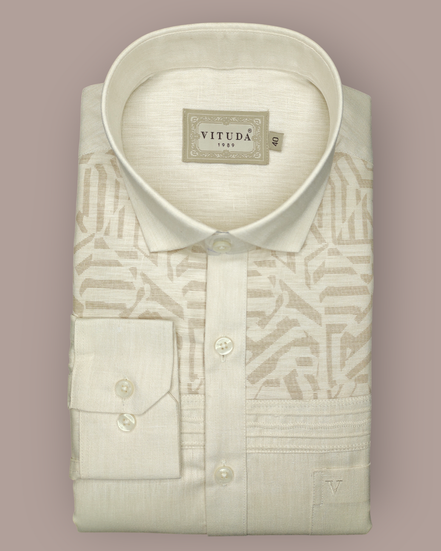 Men’s Full Sleeves Ivory Jacquard Panel Shirt - Heritage Textured Design