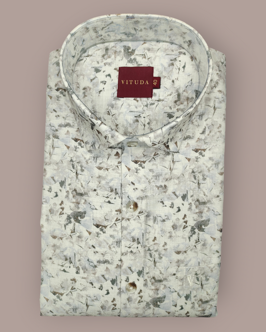 Men's Full Sleeves Abstract Printed Shirt – Light Grey & White