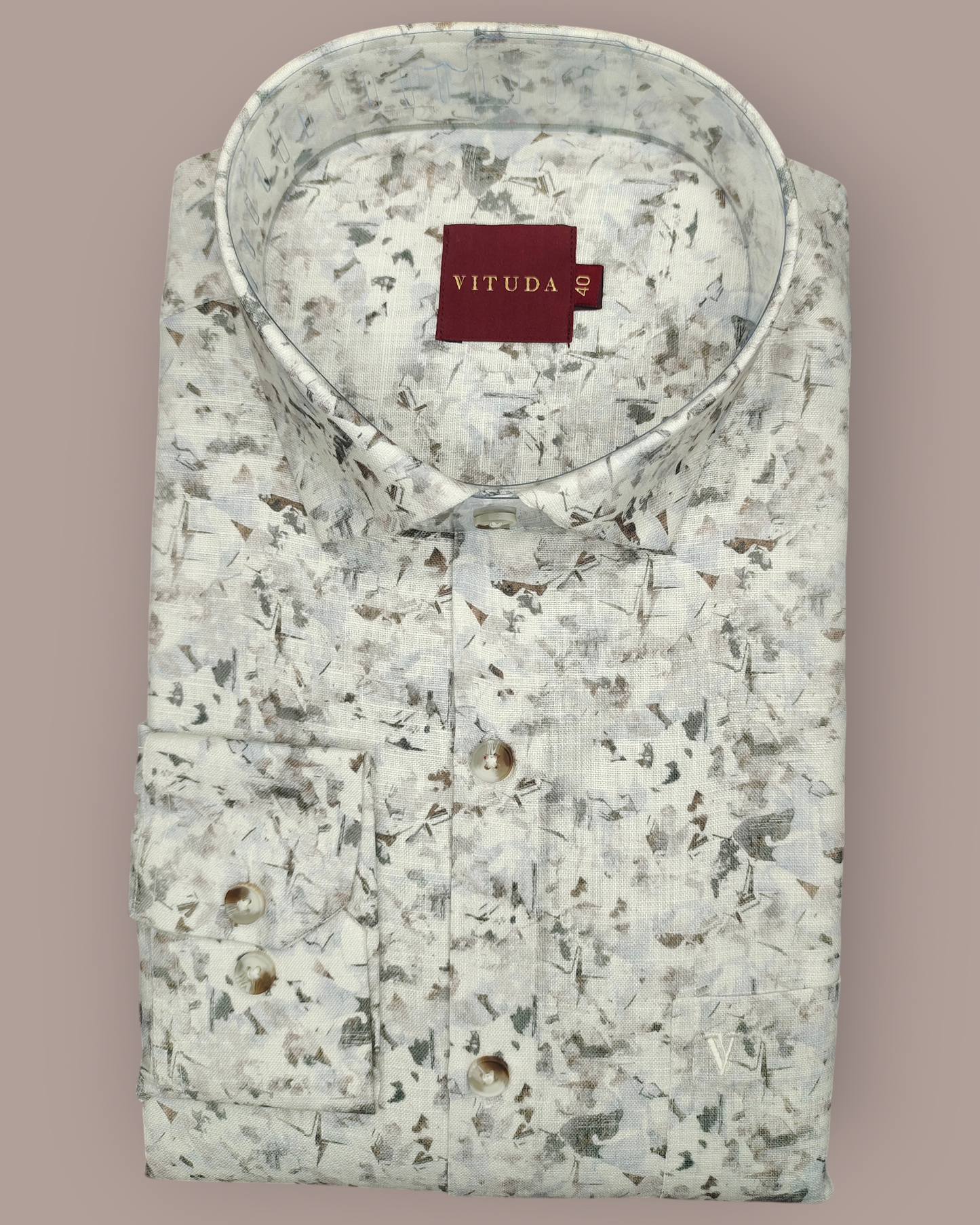 Men's Full Sleeves Abstract Printed Shirt – Light Grey & White