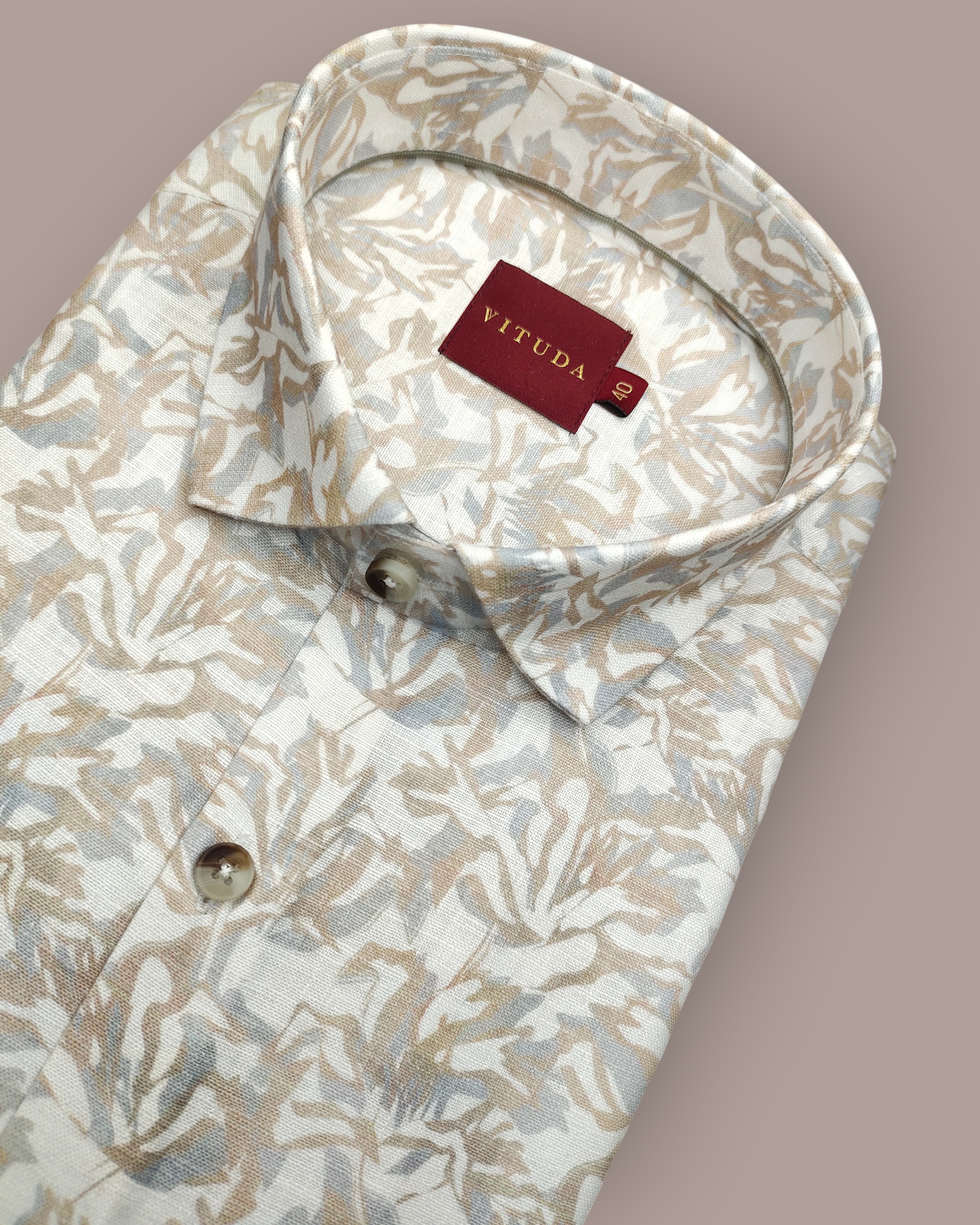 Men’s Full Sleeves Premium Beige Leaf Abstract Printed Cotton Shirt
