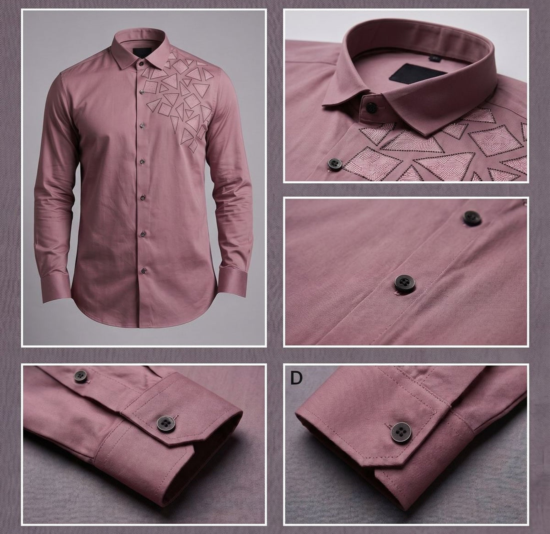 The Linear Edge : Men's Mauve Geometric Luxury Full Sleeves Shirt
