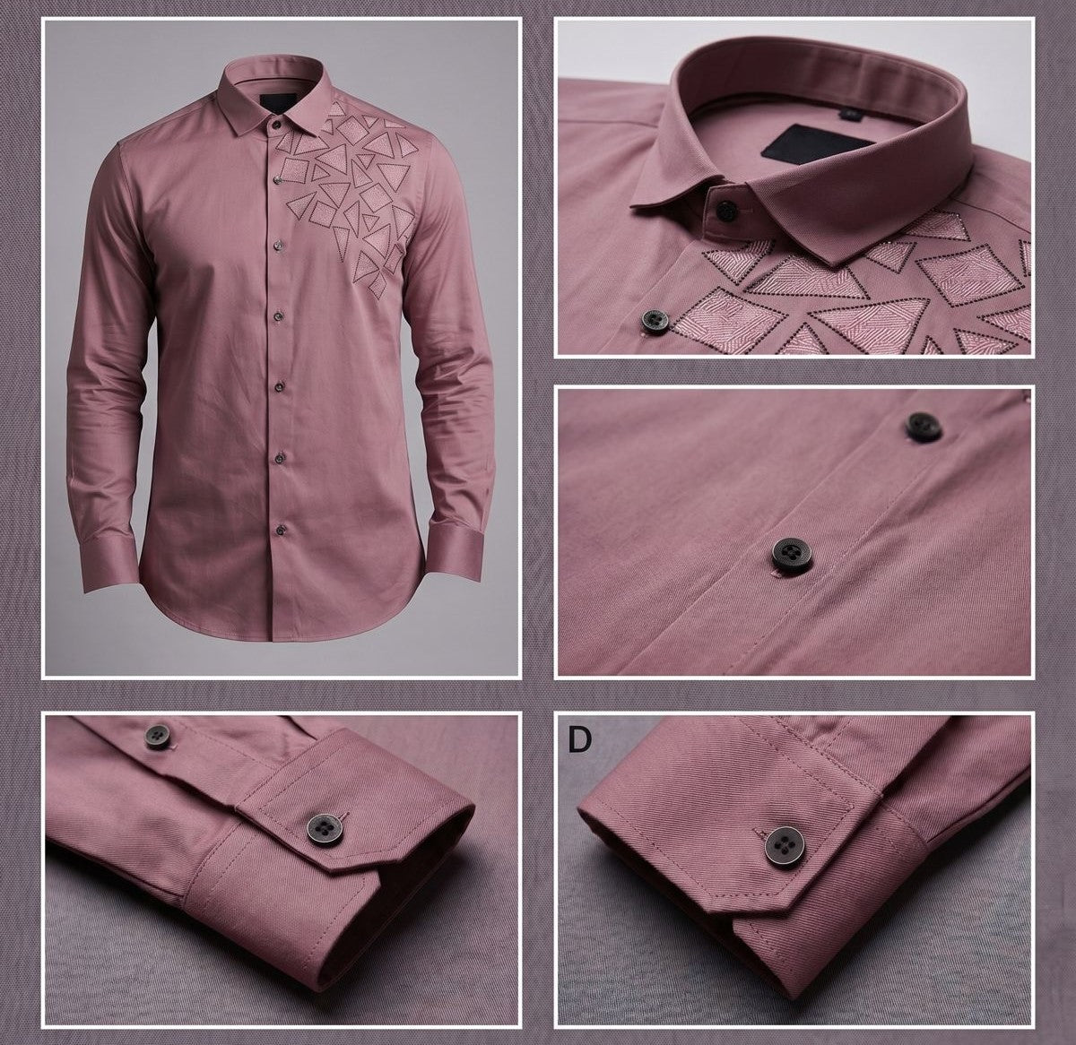 The Linear Edge : Men's Mauve Geometric Luxury Full Sleeves Shirt