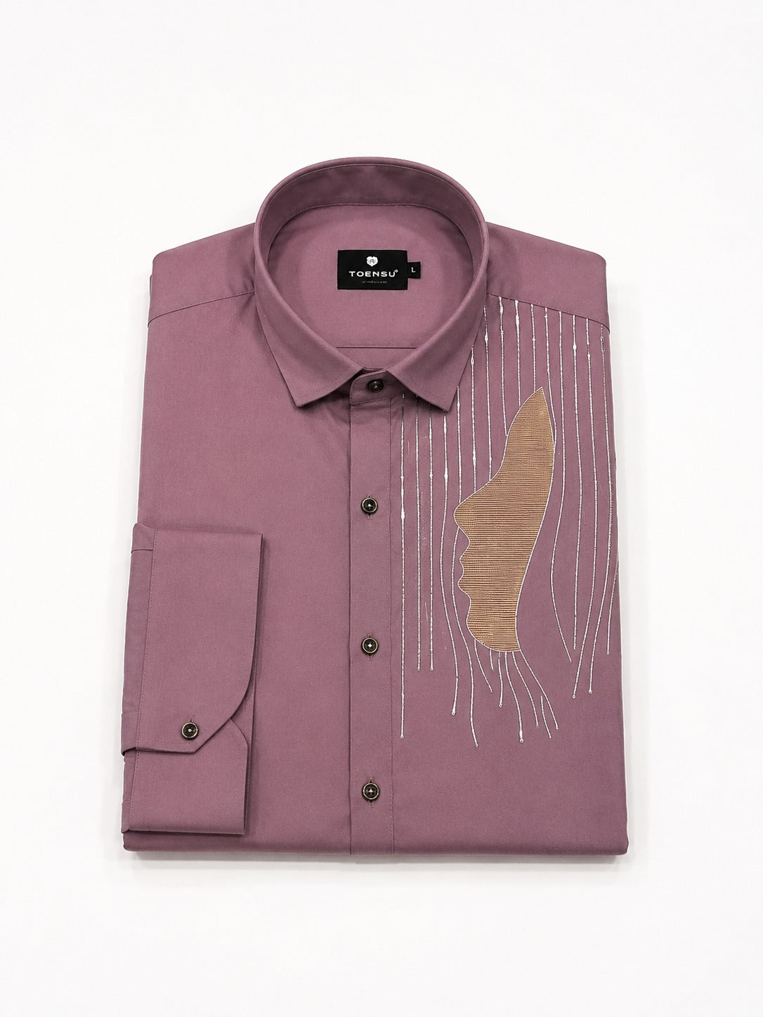 Torso Men’s Mauve Premium Full Sleeves Shirt with Artistic Detailing