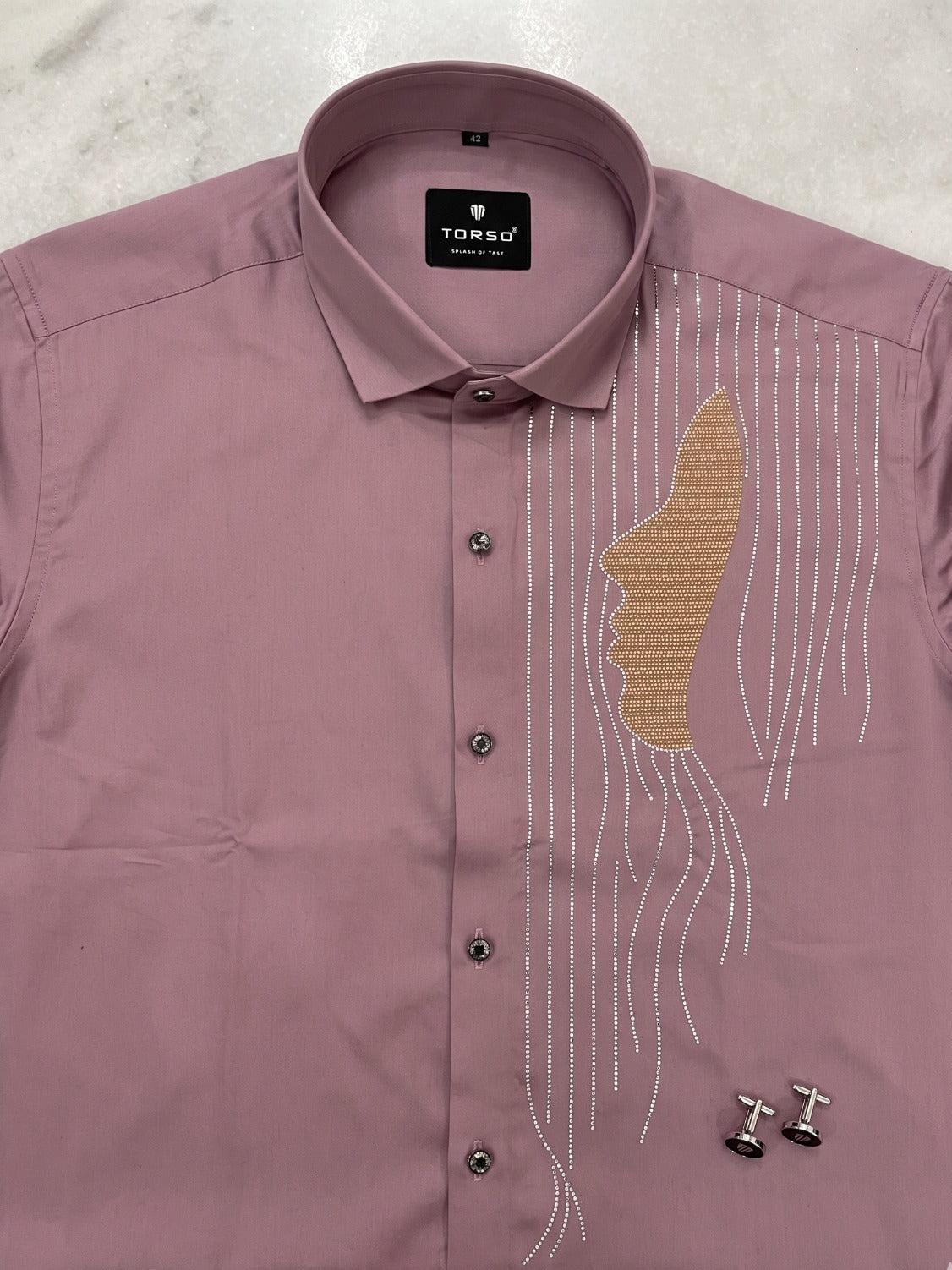 Torso Men’s Mauve Premium Full Sleeves Shirt with Artistic Detailing