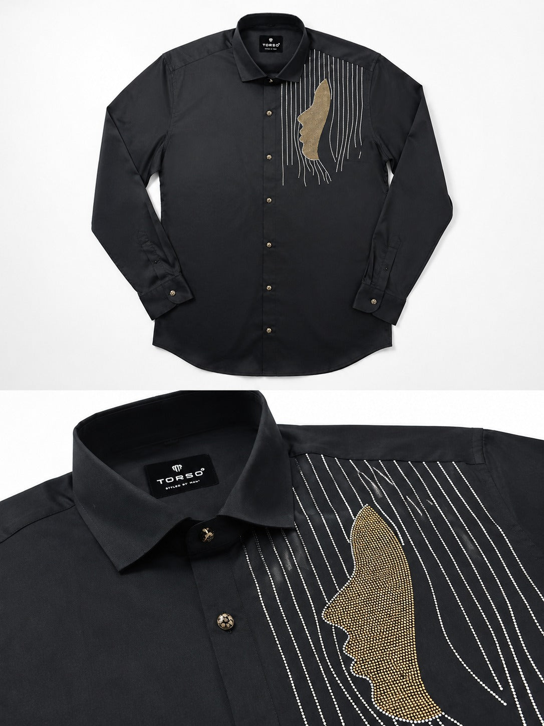 Torso Navy Blue Full Sleeves Designer Shirt – Luxury Statement Wear