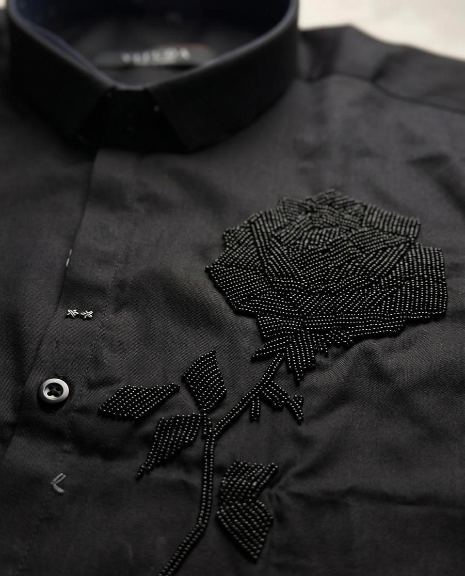 Vituda Men’s Black Rose Embellished Premium Full Sleeves Shirt