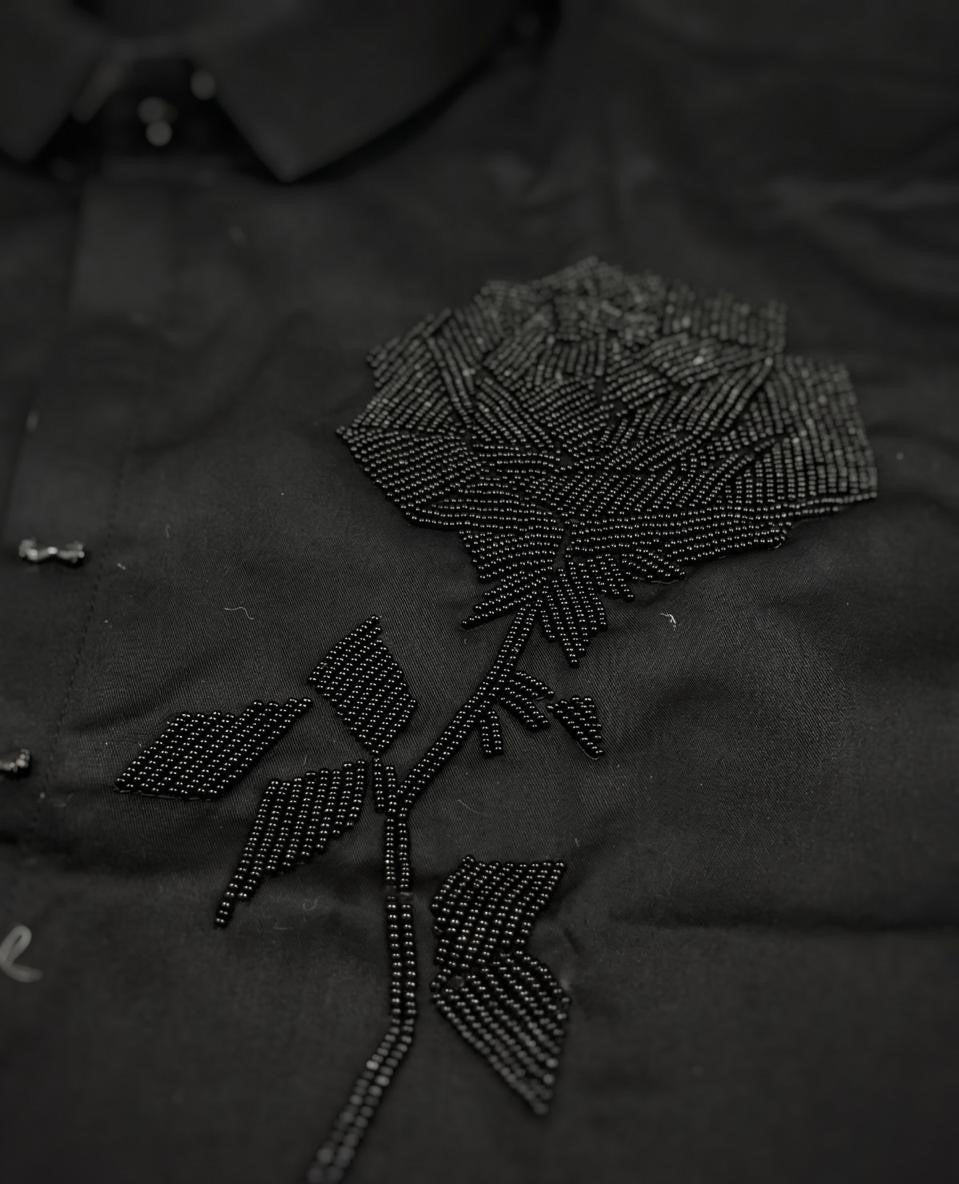 Vituda Men’s Black Rose Embellished Premium Full Sleeves Shirt