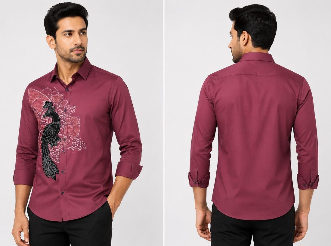 Torso Men’s Peacock Embellished Full Sleeves Shirt