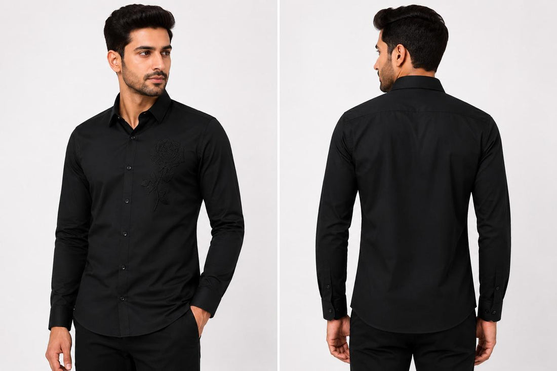 Vituda Men’s Black Rose Embellished Premium Full Sleeves Shirt