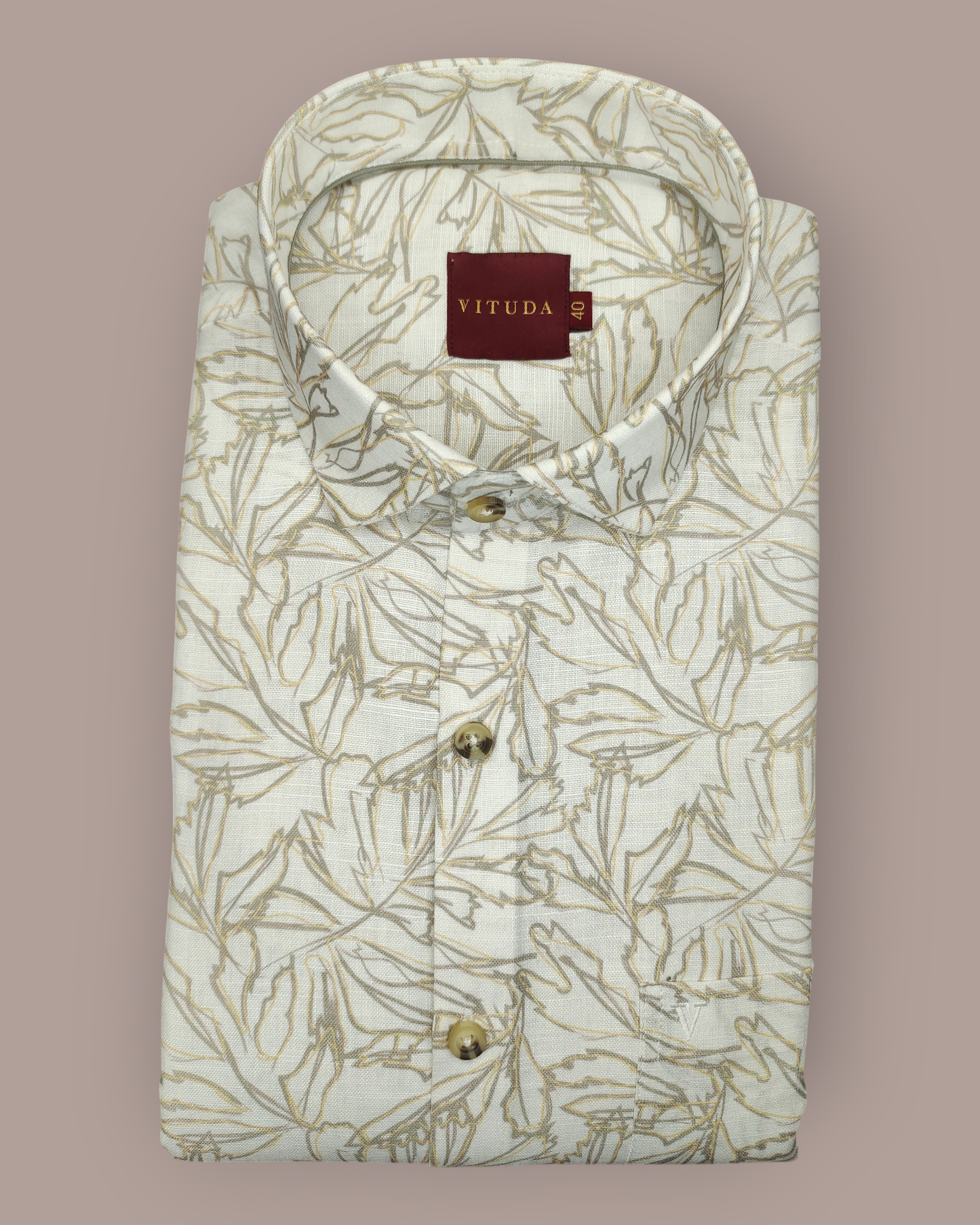 Men's Full Sleeves Off-White Leaf Printed Shirt