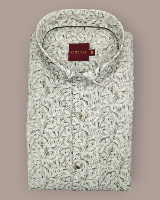 Men’s Full Sleeves Premium Textured Leaf-Swirl Printed Cotton Shirt