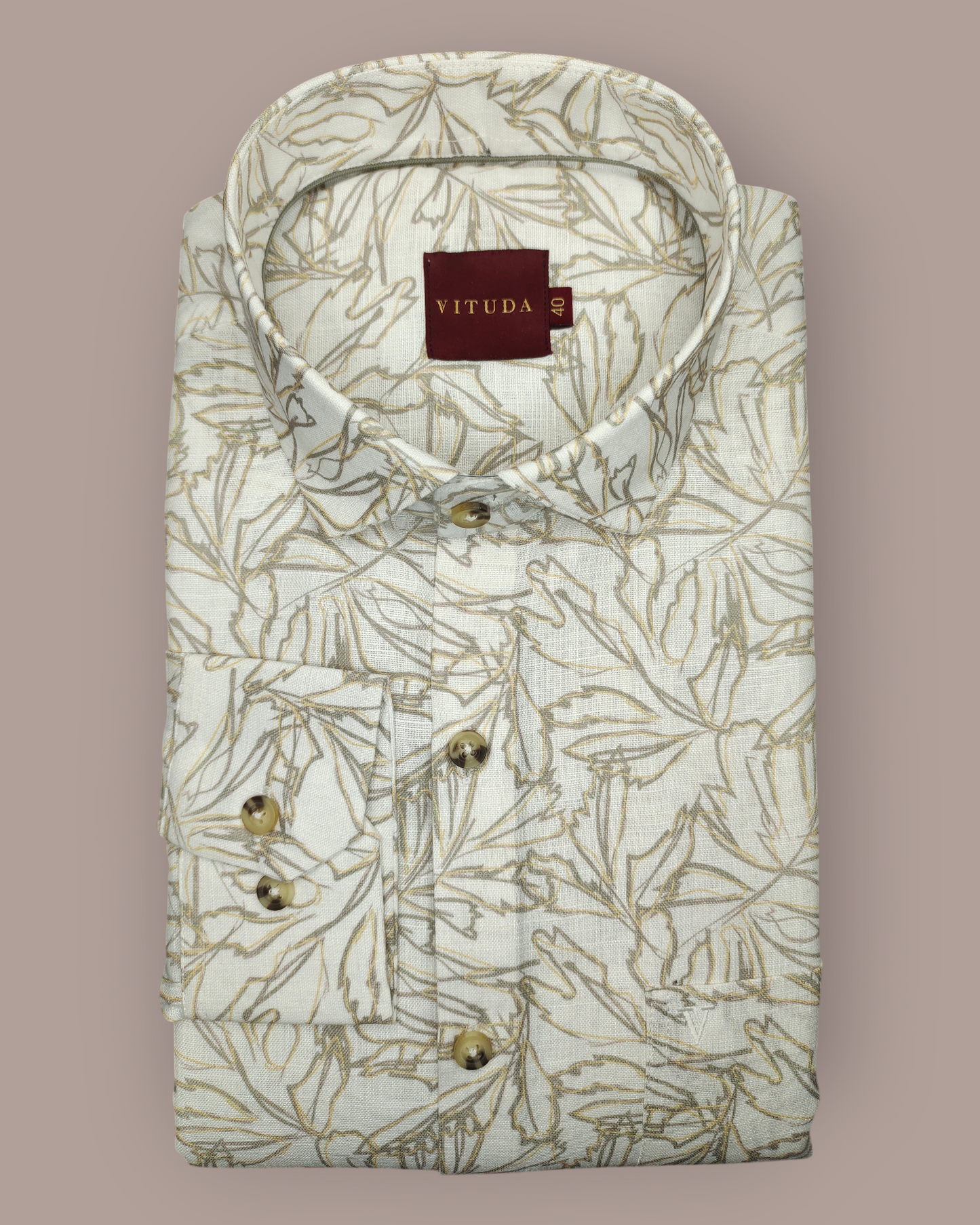 Men's Full Sleeves Off-White Leaf Printed Shirt