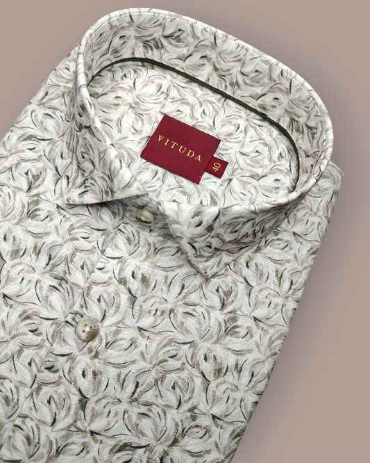 Men’s Full Sleeves Premium Textured Leaf-Swirl Printed Cotton Shirt