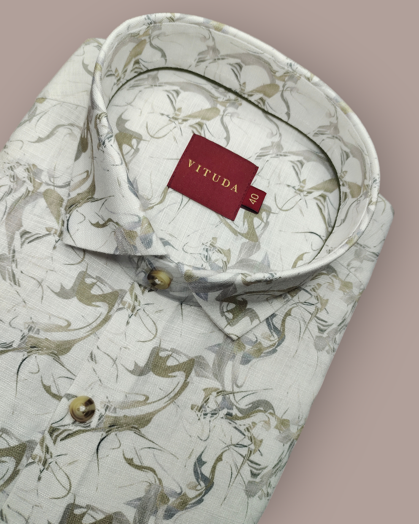 Men's Off White Marble Print Linen Look Full Sleeves Shirt