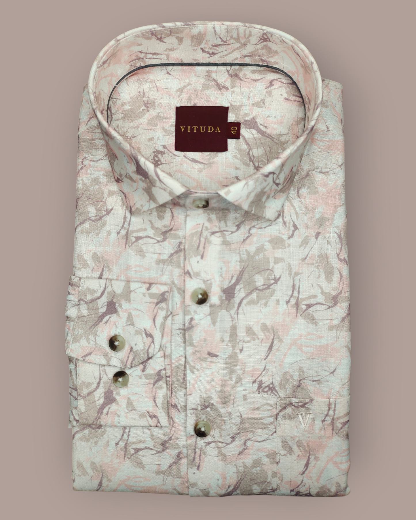 Men's Full Sleeves Abstract Brushstroke Shirt – Pale Grey & Blush Pink